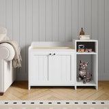 Garvee Katzenklo Schrank mit Regal, Katzenklo Versteck mit Doppeltüren und Seiteneingang, Katzenmöbel als Beistelltisch, 86 × 50 × 61 cm, Weiß - Weiß