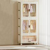 Garvee Faltbarer Kleiderschrank Mit 2 Kleiderschränken & 1 Aufbewahrungsschrank Für Wohnzimmer Und Schlafzimmer, 70x41.5x190.9cm, Kunststoff, Wasserdicht, Flexibel Kombinierbar, Mit Rollen