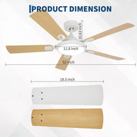 Garvee Deckenventilator 132 cm Mit LED, 6 Stufen, DC Motor, Fernbedienung, Leise