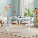 Garvee 5-Teiliges Faltbares Kindertisch- Und Stuhlset Aus Robustem Metall Mit Weichem PU-Leder Für Kinderzimmer Und Outdoor - Grau