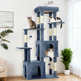 Garvee Mehrstöckiger Katzenbaum 155 cm für große Katzen und Maine Coon, extra großer Liegeplatz, geräumige Wohnungen, natürlicher Sisal-Kratzbaum, Spielzeug, stabile Innen-Turm - 