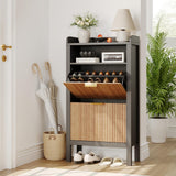 Garvee Schuhschrank Mit 2 Klappschubladen Fluted Design MDF & Metall Für Flur & Wohnzimmer Groß Weiß