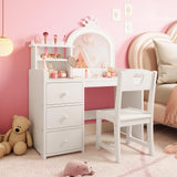Garvee Kinder Schminktisch mit Spiegel & LED – 2-in-1 Design, MDF Holz, Weiß - Weiß