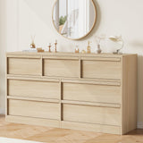 Garvee 7 Schubladen Kommode Eichenholz, Große Aufbewahrung, Stabil & Vielseitig, Anti-Kipp, Für Schlafzimmer & Wohnzimmer, 54x15.9x30.6in, Naturholzfarben - Natürlich