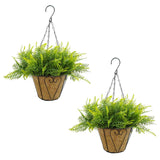 Garvee 2er-Set Künstliche Outdoor Hängefarnpflanzen Mit Korb Für Garten Balkon Terrasse UV-Beständig Wetterfest Kunststoff Realistisch