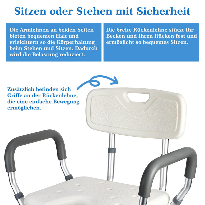 Sicherer & stabiler Duschstuhl mit Armlehnen