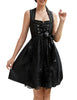 Garvee Dirndl Damen Zweiteiliges Trachtenkleid Mittellang mit Spitzen-Schürze, geeignet für das Oktoberfest Schwarz Premium-Qualität Größe 34