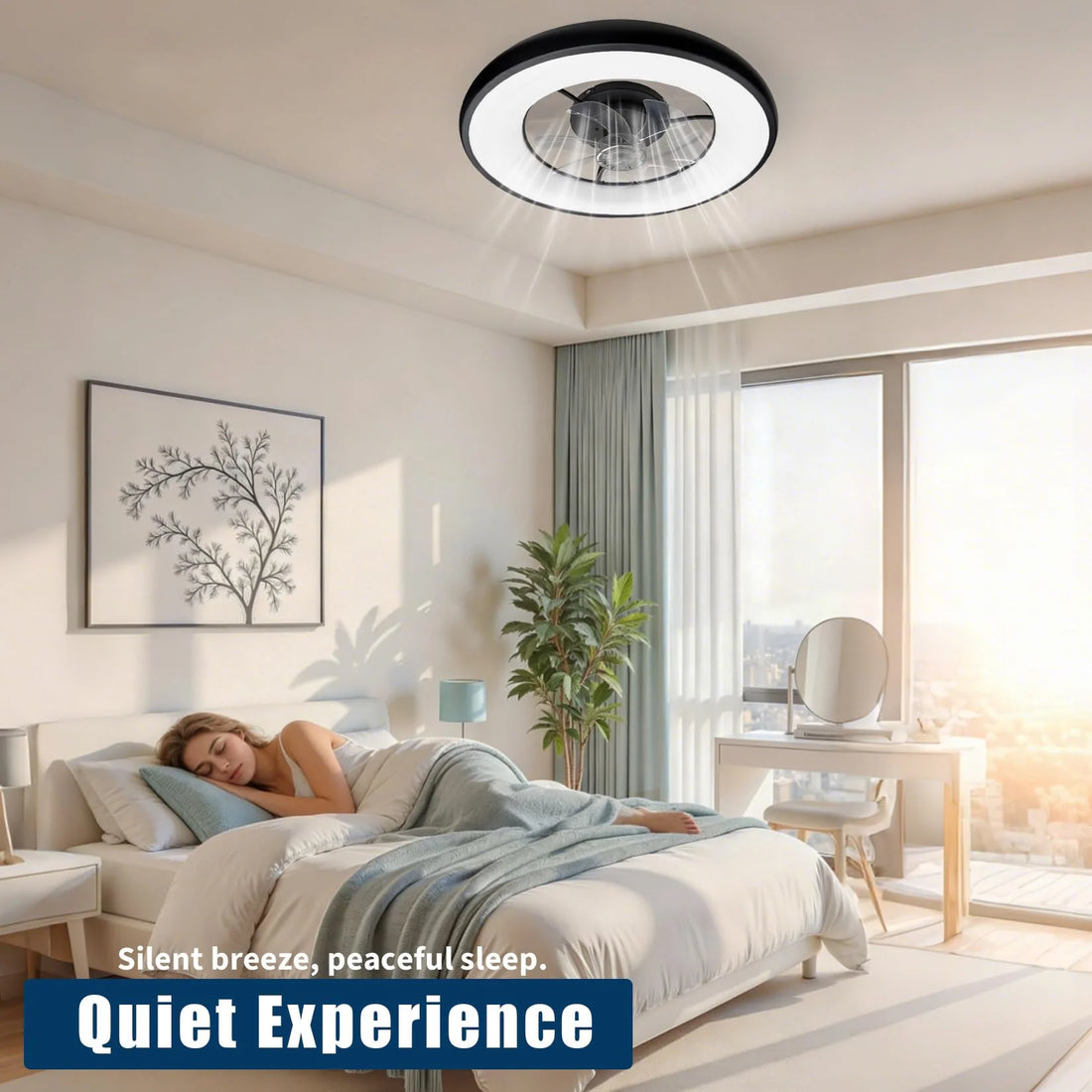 Garvee Deckenventilator Mit LED Licht, Ringdesign, Geräuschlos, Acryl, Für Schlaf & Wohnzimmer, Schwarz