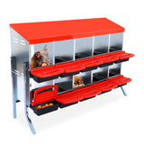 Garvee 10-Fach Hühner Nistkasten mit Standfüßen – Großes Freistehendes Modell, verzinkter Stahl, Roll-Away, 133.5 x 52 x 95 cm - Rot