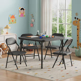 Garvee 5-Teiliges Kinder-Tisch- Und Stuhlset Faltbar Robustes Metall PU-Leder Für Kinderzimmer Und Outdoor - Schwarz