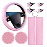 Garvee Lenkradbezug Auto Mit Blumen Rutschfest Atmungsaktiv Kunstleder Für Alltag Und Reisen 14.5-15 Zoll Mehrfarbig - Rosa