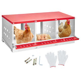 GARVEE Legenest für Hühner, 3 Fächer, Hühnernistkasten aus verzinktem Stahl mit Eierauffangschale & Lüftungslöchern, Abrollnest für Hennen & Geflügel - Rot