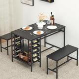 Garvee Esszimmer-Set Für 4 Personen Mit Weinregal, Stauraum, Metall & Holz, Platzsparend, Robust, Kleine Räume - Schwarz