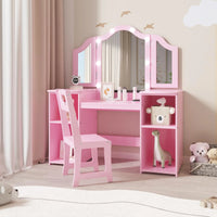 Garvee Prinzessin Schminktisch Mit LED Licht, Spiegel, Stuhl, 104×41×117 cm, Rosa