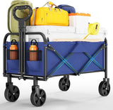 GARVEE Bollerwagen Faltbar mit Geländereifen, Schwerlast Transportwagen bis 172 kg, Stahlrahmen & 600D Oxford Stoff für Camping, Strand & Outdoor, Blau - Blau