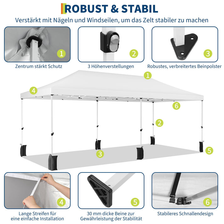 Stabiler Pop-Up Pavillon mit Zubehör