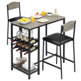 Garvee Bartisch-Set 3-teilig, 1 Tisch + 2 gepolsterte Barhocker mit Rückenlehne, Fußstütze & Stauraum, Grau - Grau