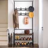 Garvee Hall Tree Schuhbank Mit 8 Haken 4-in-1 Garderobe Robust Für Flur Und Schlafzimmer 23.57" L X 11.77" W X 70.77" H - Retro-Farbe