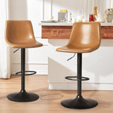 Garvee Barhocker 2er-Set, mit Rückenlehne, PU-Kunstleder, Hellbraun, 360° drehbar, höhenverstellbar - Hellbraun