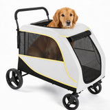 Garvee Hundebuggy für große Hunde 90 × 60 × 51 cm, faltbarer Haustierbuggy mit Aluminiumrahmen, 360° schwenkbaren Rädern und atmungsaktivem Mesh, Cremeweiß - Cremeweiß