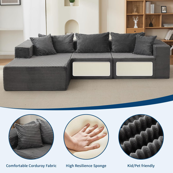 GARVEE Modulares Ecksofa aus Cord in Grau – Flexible modulare Gestaltung
