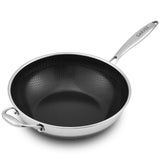Garvee 33 cm Wokpfanne Edelstahl PFOA-frei Honigwaben-Technologie Induktionsgeeignet Spülmaschinenfest Vielseitig für Küche, Silber