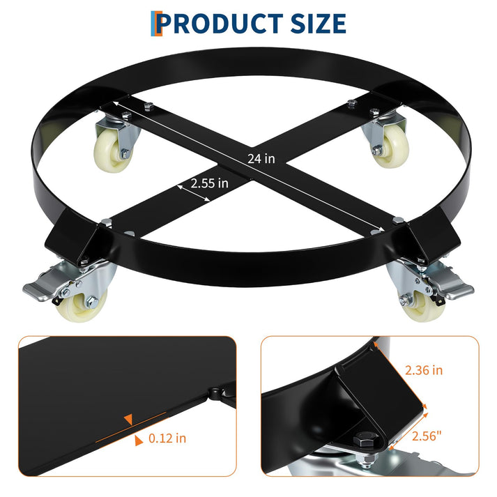 Abmessungen des 55-Gallonen-Fasswagens