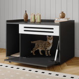 Garvee Katzenklo Schrank mit Klapptür, 80 × 50 × 51,5 cm, versteckte Katzentoilette, Katzenhaus und Beistelltisch, Schwarz - Schwarz