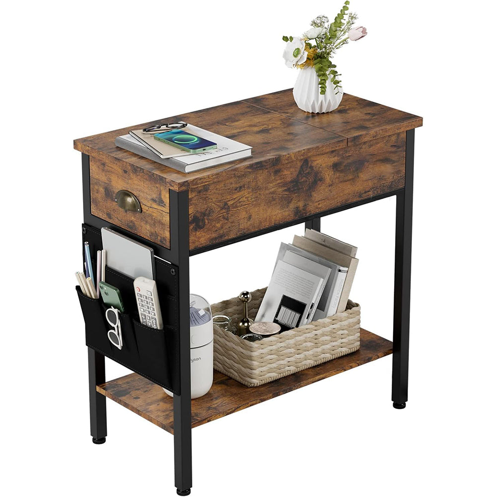 GARVEE Beistelltisch mit Schublade und Stofftasche - Vielseitiger Nachttisch im Retro-Design für Wohnzimmer & Schlafzimmer (60x32x60cm, Dunkelbraun)