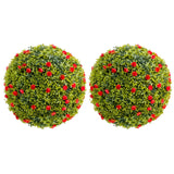 Garvee 20,5" Künstliche Buchsbaum Kugeln Set 2 Mit Roten Blumen Für Balkon & Garten PE Material Grün - 2Pcs, Diameter 52Cm