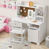 GARVEE Kinderschreibtisch mit Stuhl, Schreibtisch-Set aus Holz mit Aufsatzregal, Lern- und Computertisch für Kinderzimmer, Weiß - Weiß