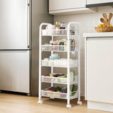Garvee Kleiner Rollwagen 5-Stufig Utility Cart Mit Griff Und Bremsen Für Küche Und Bad, Metallrahmen, Atmungsaktive Körbe, Schmal, Kompakt - Weiß
