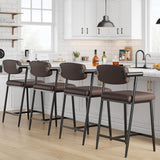 Garvee Barhocker 6er-Set, mit Rückenlehne, mit Fußstütze, gepolstert, Metallgestell, Braun Retro, Landhausstil - Braun