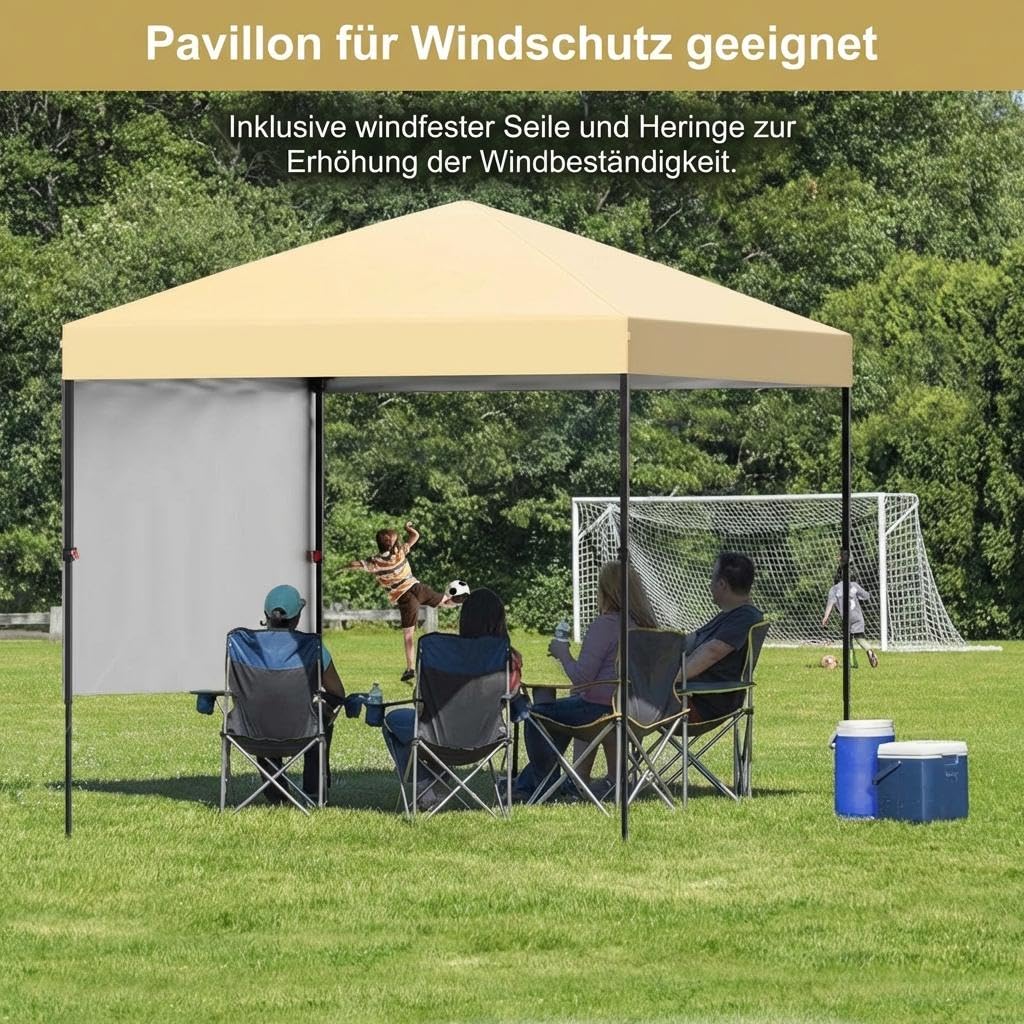 GARVEE 2,2 x 2,2 m Pop-Up Pavillon, Wasserdichtes Gartenpavillon mit UV-Schutz, Höhenverstellbar und Tragetasche, Ideal für Garten, Camping und Outdoor Events, Cremefarben