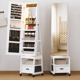 Garvee 360° Drehbarer Schmuckschrank Mit LED-Lichtern, Makeup-Spiegel, Vollspiegel, Samt-Innenfutter, Abschließbar, Mit Rollen, Weiß - Ideal Für Schlafzimmer