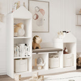 Garvee Kinder Bücherregal Mit Leseecke 6 Fächer Holz Modernes Dachdesign Für Kinderzimmer & Klassenzimmer 42.32x47.75x11.8 Zoll