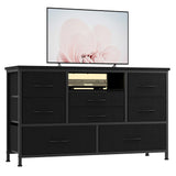 Garvee Kommode Mit 8 Schubladen, 3 Steckdosen & 2 USB, TV-Schrank Mit LED-Licht Für Schlafzimmer Wohnzimmer Flur, 120 cm, Schwarz - Schwarz