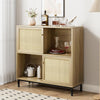 GARVEE Buffet mit 2 Türen aus Rattan, Holzschrank, offene Ablage, Eichenholz, robust und elegant, 101x94x30 cm, Wohnzimmer und Esszimmer