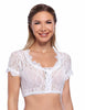 Garvee Trachten Damen Dirndlbluse Kurzarm Spitze Durchsichtige Bluse Mit Spitzenbesatz Für Oktoberfest, S-XL, Weiß