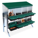 Garvee 8-Fach Hühner Nistkasten mit Standfüßen – Freistehend, verzinkter Stahl, Roll-Away Design, 107.5 x 52 x 95 cm - Grün