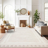 Garvee Waschbarer Teppich 8x10 Creme, Modern, Rutschfest, Geometrischer Rand, Niedriger Flor, Polyester Für Wohnzimmer & Schlafzimmer