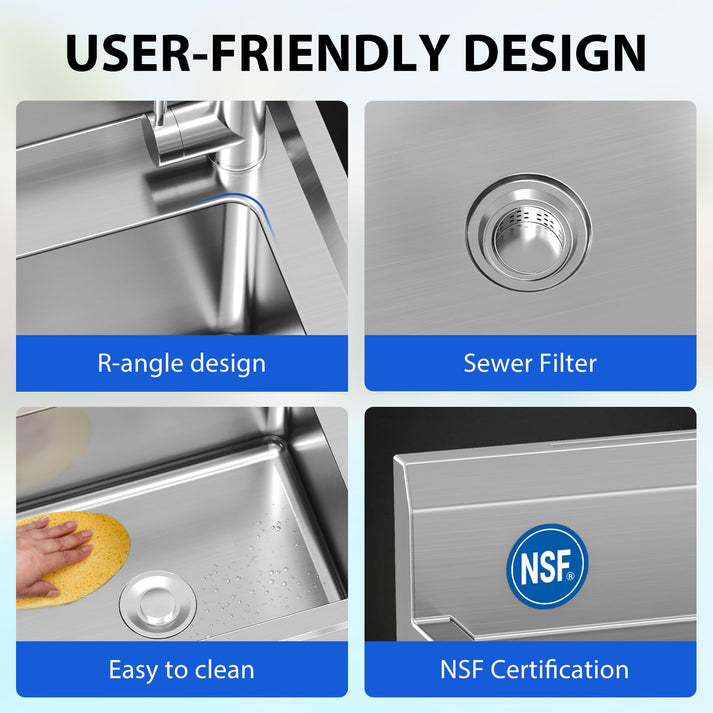 NSF-zertifiziertes Edelstahl-Einzelspülbecken