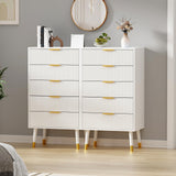 Garvee Kommode mit 5 Schubladen, 2er-Set – je 5 Schubladen, modernes Rillendesign, für Schlafzimmer und Wohnzimmer, Weiß