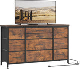 GARVEE Kommode mit Schubladen, mit Steckdose,10 Schubladen,Multifunktionaler schubladenschrank für Schlafzimmer und Wohnzimmer - Stabile und langlebige Sideboard,120*40*70cm - Braun
