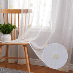 GARVEE Voile Vorhang Mit Blumenmuster Halbtransparent Beige 140x245cm Für Küche Und Bad Leicht Pflegeleicht