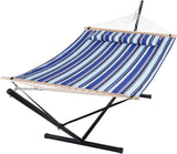 Garvee 2-Personen Outdoor Hängematte Mit Metallgestell Für Garten & Balkon, Breites Design, Baumwolle, 450 lbs, Einfacher Aufbau - Blau