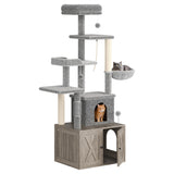 Garvee Litter Box Enclosure Mit Katzenbaum 2-in-1 Katzenmöbel Geruchsneutral Holz Grau Indoor Katzenmöbel - Grau