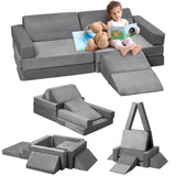 Garvee Kinder Sofa Modular 12-teilig, 120×60×28 cm, Vielseitig, Für Spielzimmer, Grau - Grau