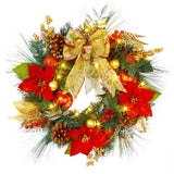 Garvee Roter 24 Zoll Weihnachtskranz Mit LED-Lichtern, Künstliches Tannengrün, Für Haustür & Partydeko, Rot, 24 Zoll - Rotgold