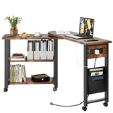 Garvee Drehbarer Beistelltisch 360° Mit Ladestation, 6 Rollen, MDF & Metall, Wohnzimmer & Schlafzimmer - Vintage